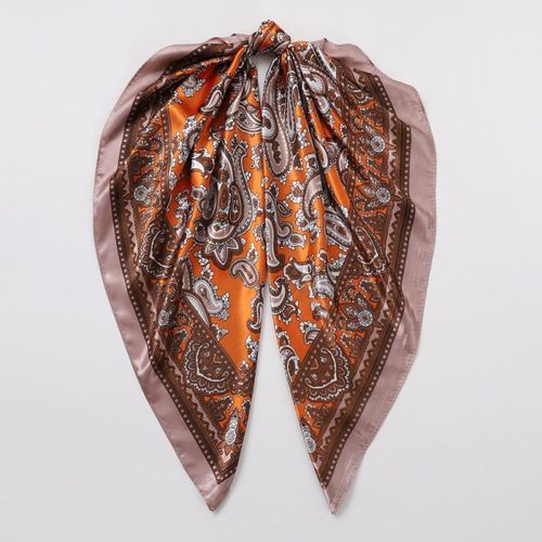 product_image_name-Fashion-Square Classic Cashew Pattern Silk Scarf/Shawl female Trendy Headscarf - Coffee Brown-3