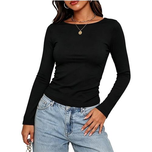 Fashion Ladies Black Basic Long Sleeve Fitted Top