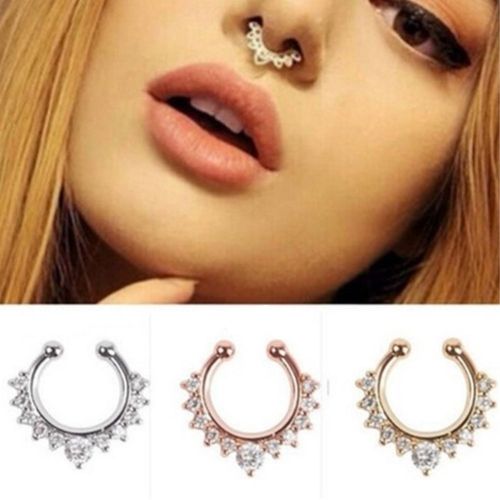 Fashion 3PCS/SET Women Nose Rings Crystal Fake Nose Ring Septum ...