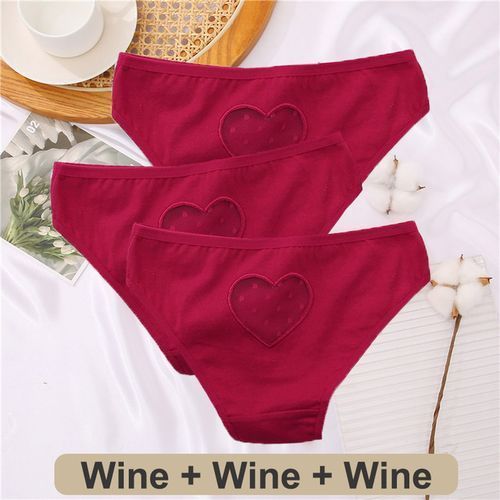 Fashion 3PCS/Set Cotton Panties Women Lace Transparent Heart Low_Waist  Underpant Hollow Out Briefs Seamless Women's Underwear Lingerie(#SET 12)