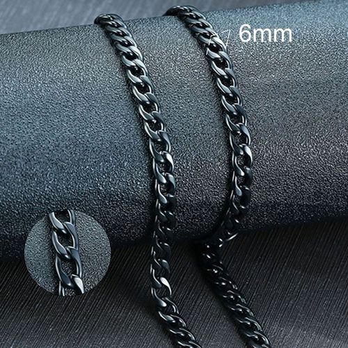 Mens Black Cuban Link Necklace, Black Stainless Chain Men