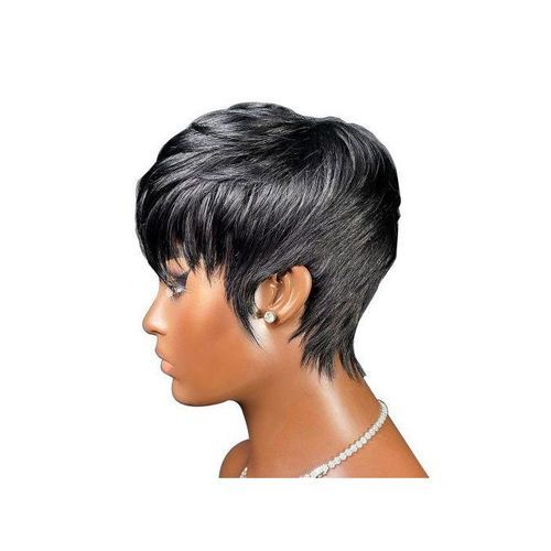Fashion Short Straight Wigss Natural Black Color Brazilian Virgin Hair Pixie Cut Wigs Cheap Bob Wigs With Bangs For Jumia Nigeria