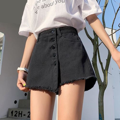 Fashion Clothing Loose Korean Fashion Casual Summer Women's Jean Denim  Shorts Skirts Female Vintage High Waist Aesthetic Short Pants-Black