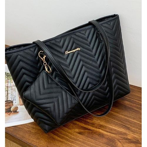 Fashion Large Capacity Black Leather  Ladies Tote Bag