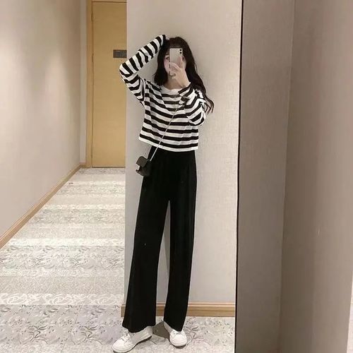 Size Slit Front Black Flare Pants for Women Korean Style Casual