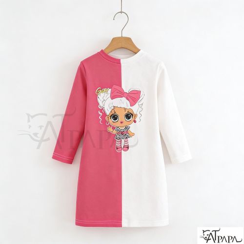product_image_name-Catpapa-Limited Time No Restock!4-7Years KId Girl Long Sleeved Dress Contrast Color Cartoon Printing-5