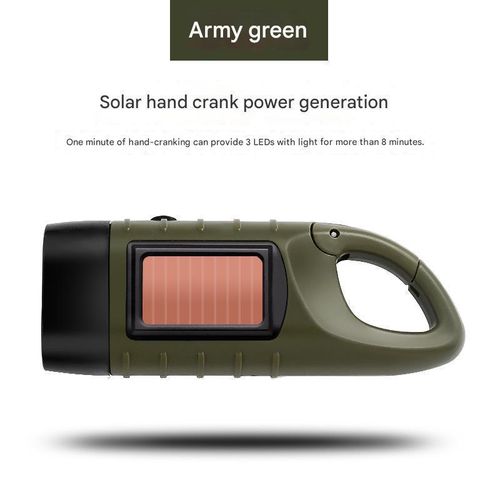 Generic nd Crank Solar Flashlight, LED Torch, 3-Light Portable Keychain for Camping Hiking Emergency (Green) - image 2