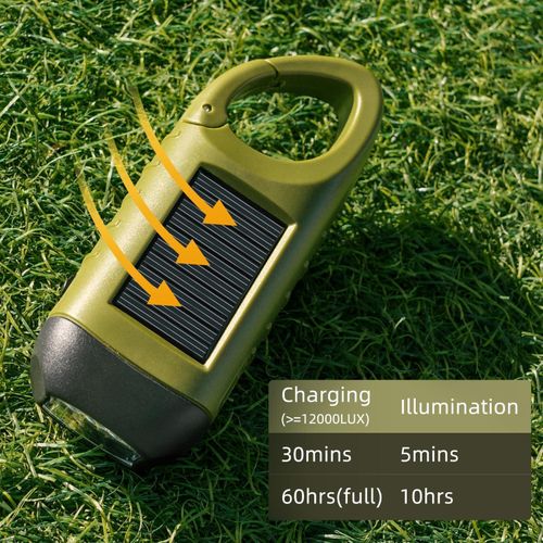 Generic nd Crank Solar Flashlight, LED Torch, 3-Light Portable Keychain for Camping Hiking Emergency (Green) - image 4