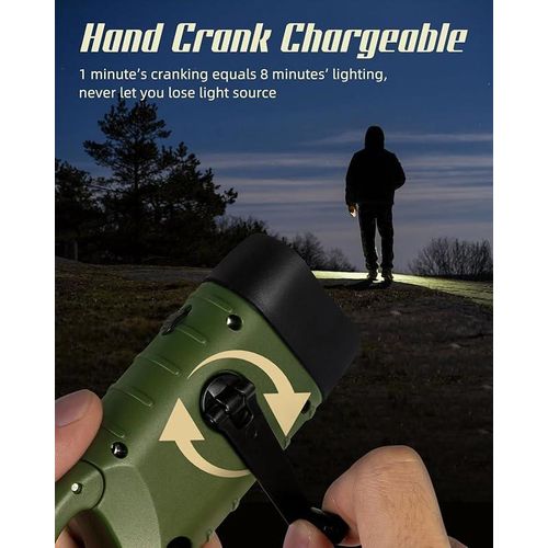 Generic nd Crank Solar Flashlight, LED Torch, 3-Light Portable Keychain for Camping Hiking Emergency (Green) - image 8