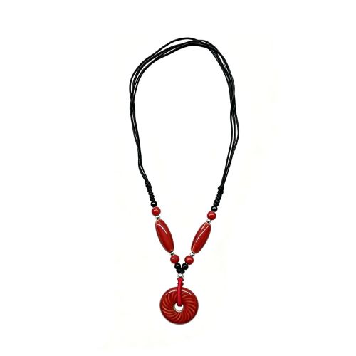 Fashion Red Donut Pendant Necklace Adjustable Rope