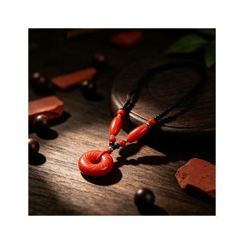 Fashion Red Donut Pendant Necklace Adjustable Rope - image 5