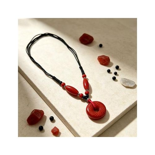 Fashion Red Donut Pendant Necklace Adjustable Rope - image 6