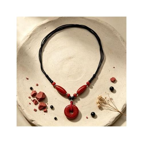Fashion Red Donut Pendant Necklace Adjustable Rope - image 7