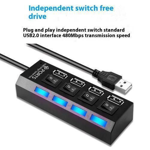 Generic 4-Ports USB Hub High Speed ON/Off Individual Switch with LEDs Compatible for All USB Device