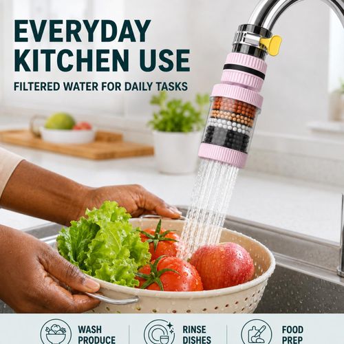 Cloudoon Kitchen Faucet Water Filter 6-Layer Purifier Tap Attachment for Sink–Pink - image 3