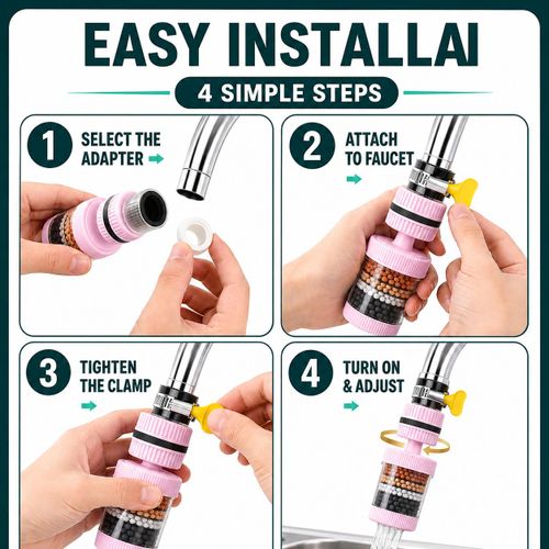 Cloudoon Kitchen Faucet Water Filter 6-Layer Purifier Tap Attachment for Sink–Pink - image 4