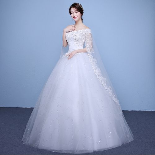 product_image_name-Fashion-Off Shoulder Lace Wedding Dress Bridal Gown-White-1