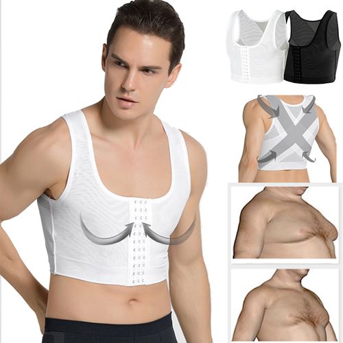 Fashion Men Gynecomastia Shaper Vest Slimming Chest Control Shapewear Firm  Girdles Hook Corrector Compression Shirt Corset Tops(#White)