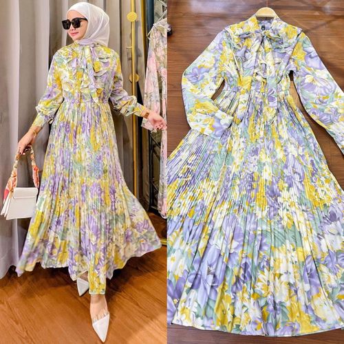 Fashion Abaya Muslim Dress Robe Floral Printed Chiffon Kaftan Yellow Jumia Nigeria