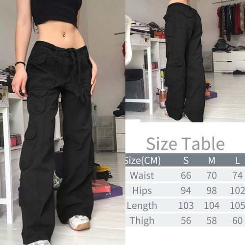 Fashion (Black)Y2K Pockets Cargo Pants For Women Straight Oversize