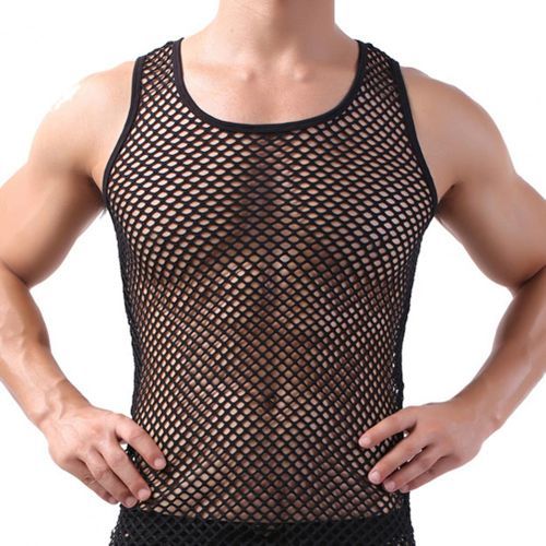 Men Fishnet Shirt Mens Fishnet Top Mesh Transparent Long Sleeve Muscle  T-Shirt Net Undershirt Top