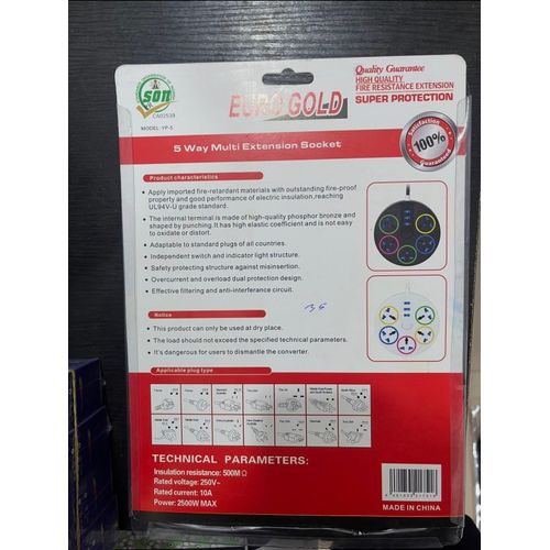 product_image_name-Generic-5 in 1 Plug Extension Socket With 3 USB Port - Fireproof Material & Safety Shutter.-2