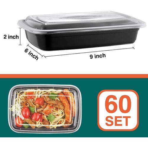 NEEBAKE 60 Sets 32oz Meal Prep Containers 2 Compartment - Plastic Food  Storage Containers 2 Compartments with Lids