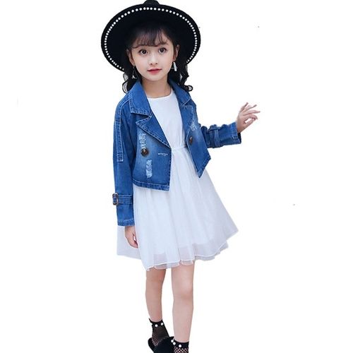 Fashion Girls Clothing Set Denim Turn-down Collar Long Sleeve Jean ...