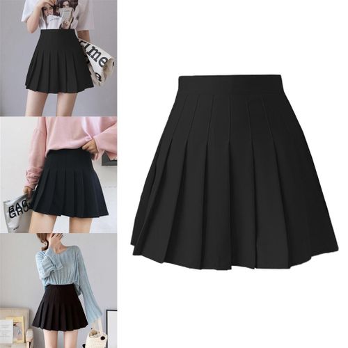 Generic Women Skater Pleated Skirt High Waisted Mini Skirts Black XXL