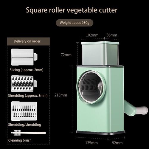 Vegetable Chopper, Multi-Function Shredder Hand Roll Rotary Cutter Gra