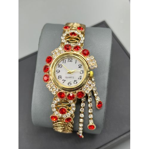 Quartz Women's Gold Crystal Cuff Watch