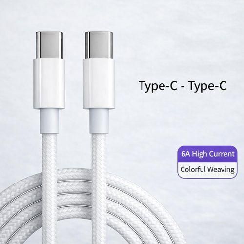 product_image_name-Generic-6A Fast Charging USB-C to USB-C Cable – 1.5m Nylon Braided Type-C Data Cable for Samsung, Infinix, Tecno, iPhone 15/16 – White-1
