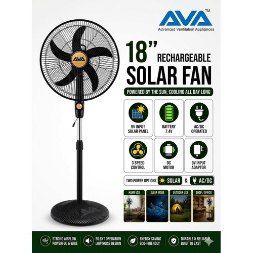 Ava 18”RECHARGEABLE SOLAR FAN + free solar panel and usb port - image 2