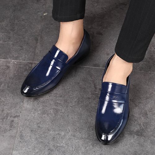 Men's stylish loafers shoes black faux leather