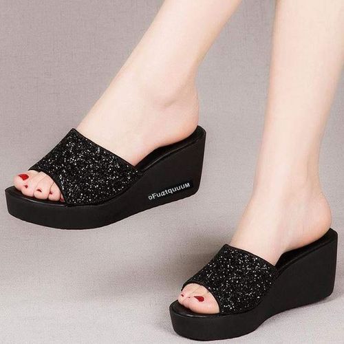 Fashion Ladies Fashion Wedge Heel Slippers - Black