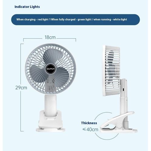Generic 7-Inches Rechargeable Clip-on Fan - White, USB