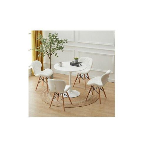 product_image_name-Generic-Dining Table & Leather Chair With Wooden Leg(Set Of 4) White-1