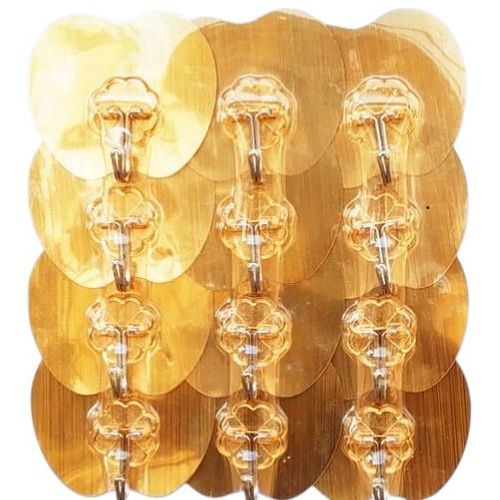 product_image_name-Generic-12 Pcs Golden Steel Strong Self Adhesive Hooks - (Pack of 12) Seamless Wall Sticky Hooks, Waterproof and Oilproof for Bathroom, Kitchen and Office-1