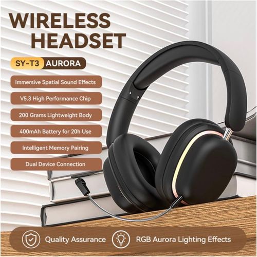 product_image_name-Generic-SY-T3 Bluetooth Headphone Over Ear, Noise Cancellation RGB Wireless Headphone with Detachable Micphone, 3D Stereo Music Earphone Music  & Gaming Headset Mobile Phones & PC, SY-T3 ( Black ) -4