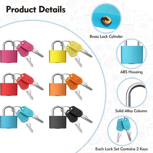 Fashion Suitcase Locks with Keys, 6 Pack Multicolor Metal Luggage Padlocks - image 3