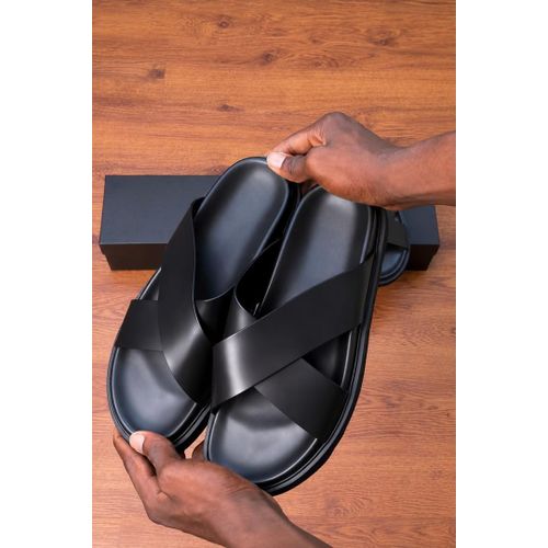Fashion Men’s Cross Leather Slippers