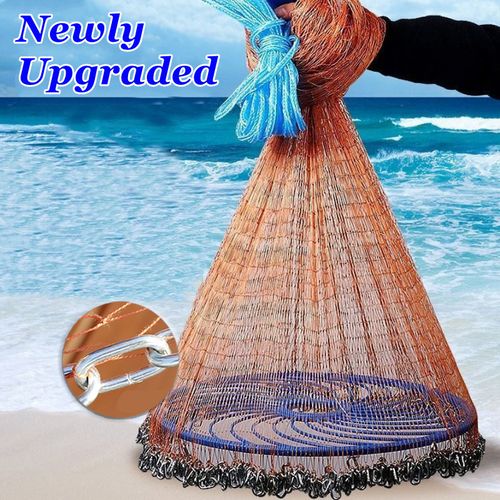 Generic Upgraded Fishing Net 4.2M-7.2M Small Mesh Hole Weighted Style Steel  Chain Sinkers Hand Cast Fishing Net Fishing Tools