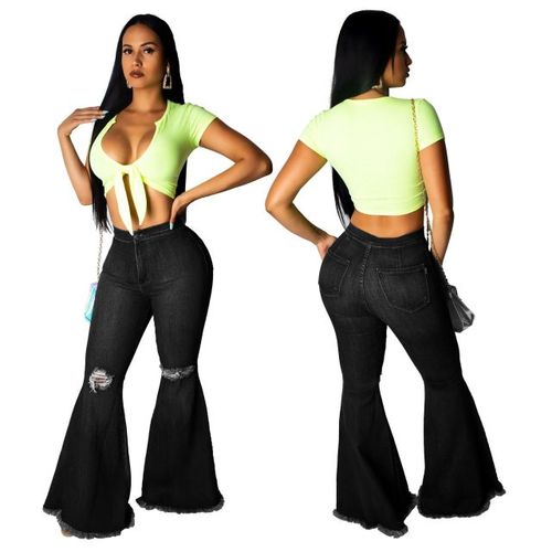 Fashion Plus Size Wide Leg Jeans High Waisted Big Bell Bottom Jeans For  Explosive