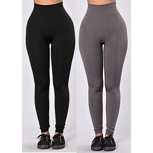 Fashion 2 In 1 High Waist Slimming Leggings - Black & Grey