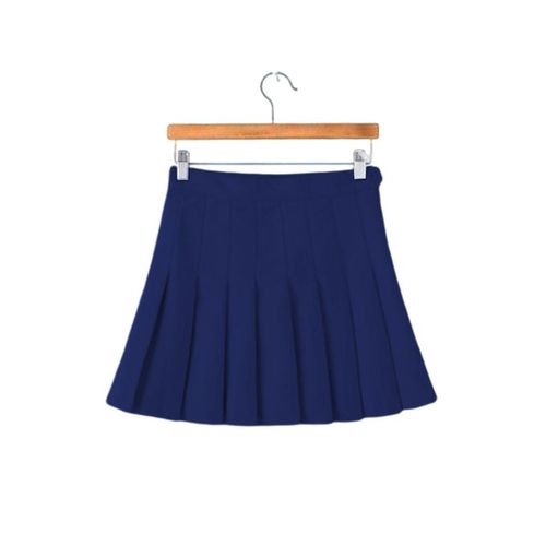 Fashion Plain Pleated Skirt Tennis Uniform High Waisted With Navy Blue ...