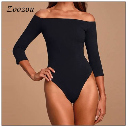 Fashion Off Shoulder 3/4 Sleeve Women Bodysuit Plus Size Black