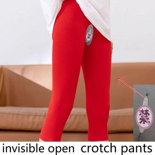 Generic Women's Summer Silk Ice Smooth Leggings Open-Seat Pants  Double-Headed Invisible Zipper Dating Outdoor Field Open-Crotch Pants