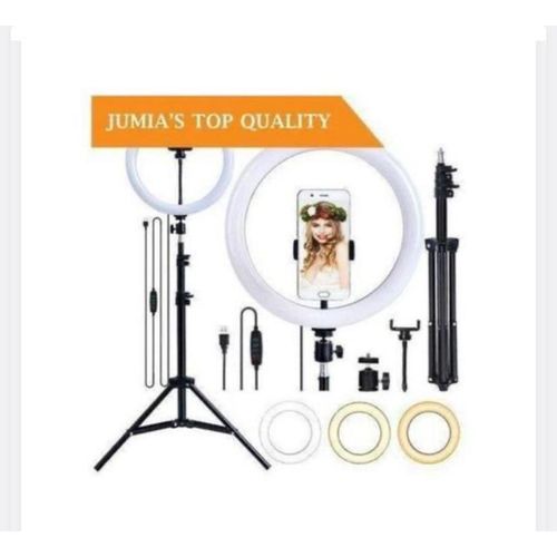 Generic Rgb 18 INCHES RINGLIGHT +3 PHONE HOLDER +TRIPOD STAND