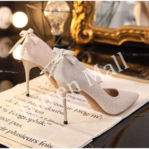 Buy Gold Pointed Toe Sequined Kitten Heel Online - W for Woman
