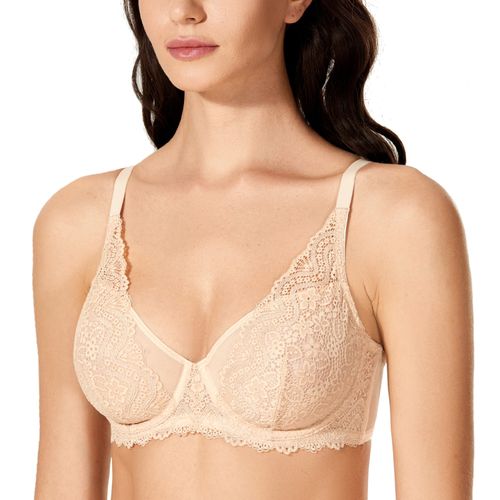 Fashion Women's Lace Mesh Y Te Minimizer Unlined Underwire Bra